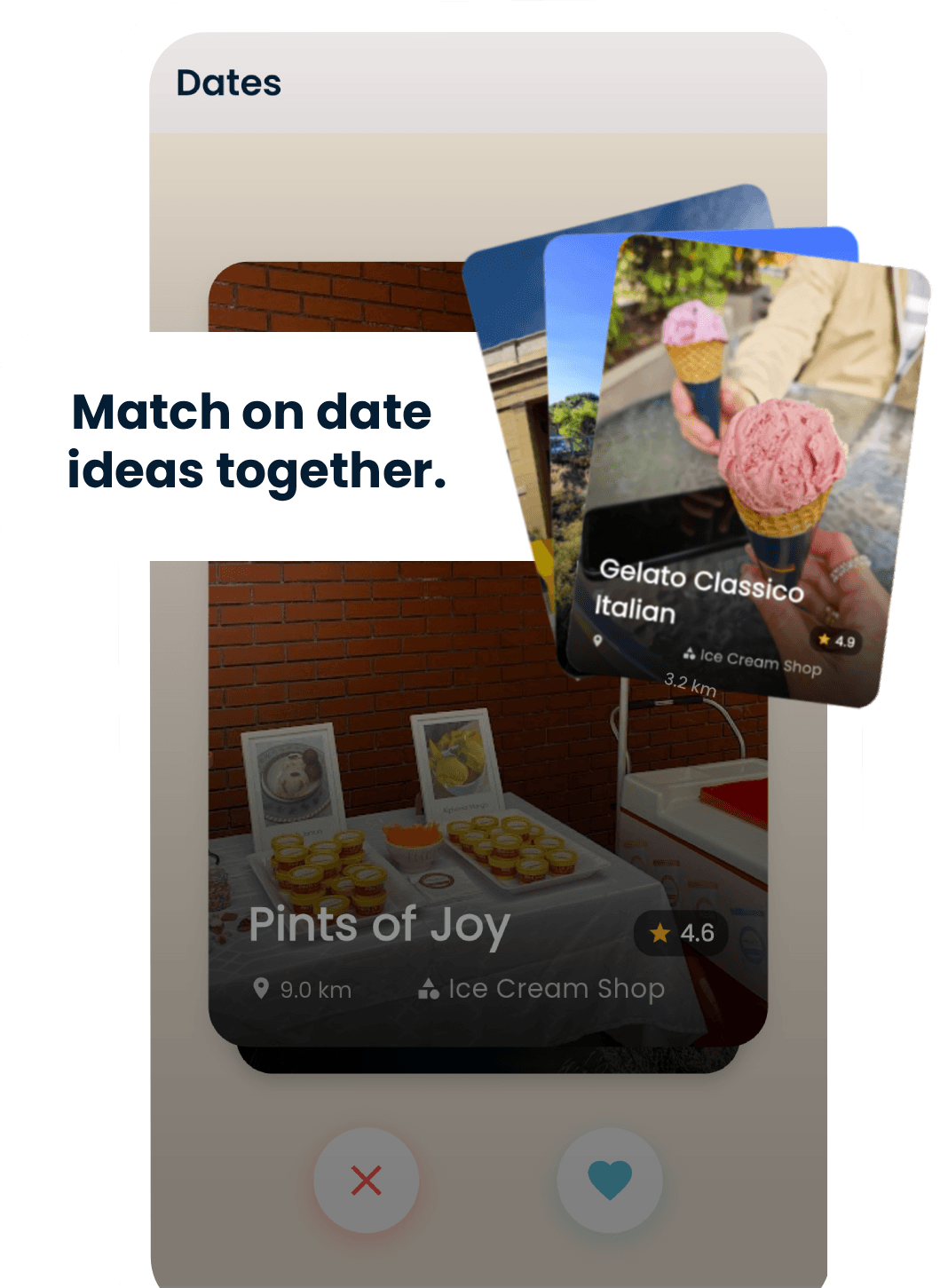Lomly Date matching feature — swipe to find date ideas